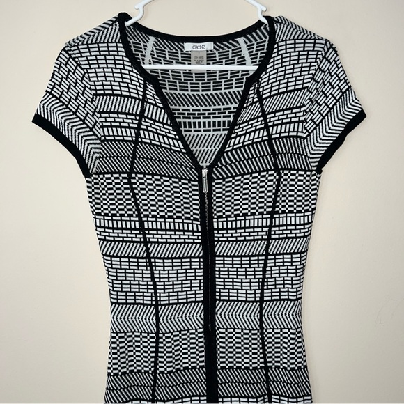 Cache Sheath Black White Full Front Zip Dress Women’s Small Bodycon 90s Y2K - Picture 2 of 7